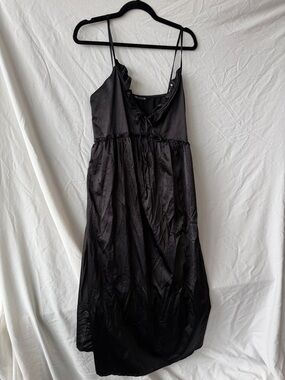 Black Satin Slip Dress with Adjustable Spaghetti Straps